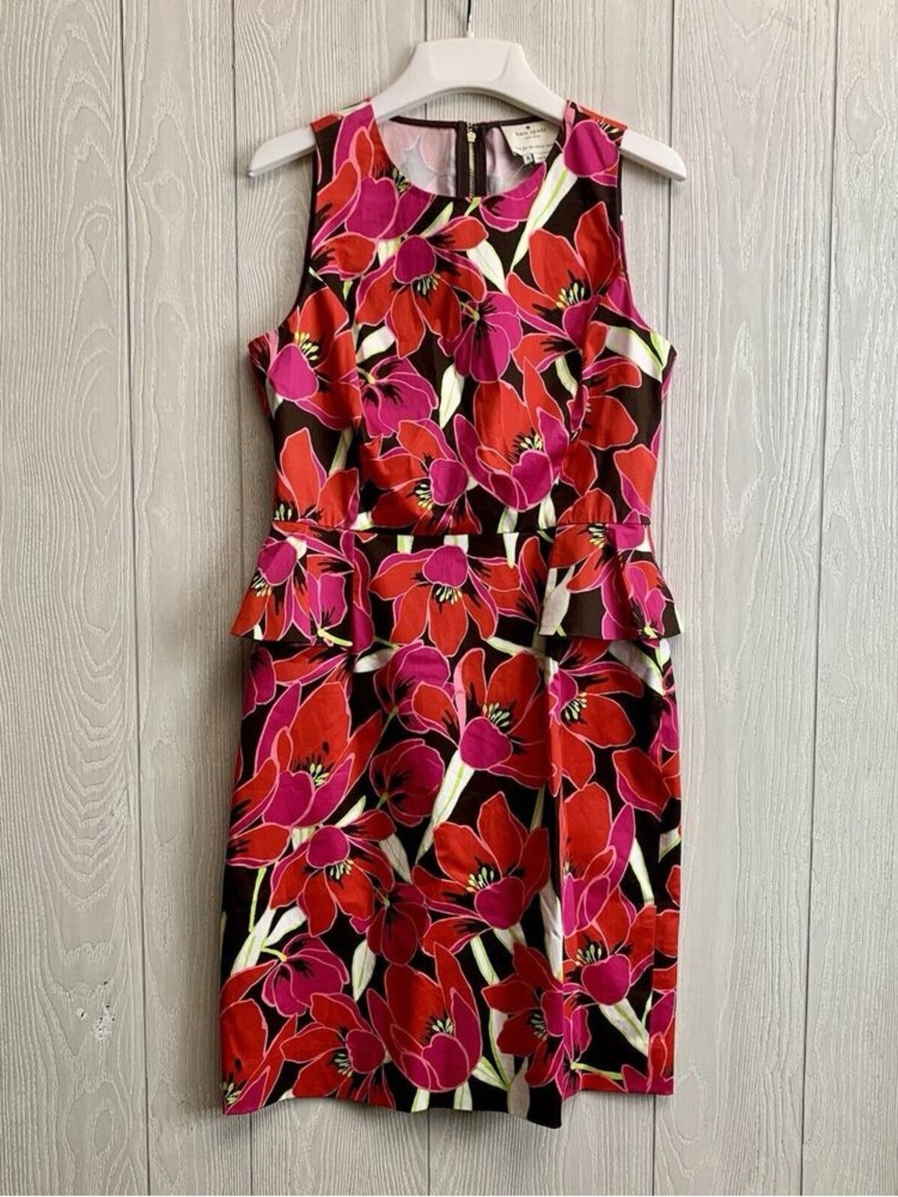 kate spade Red & Pink Floral Peplum Midi Dress